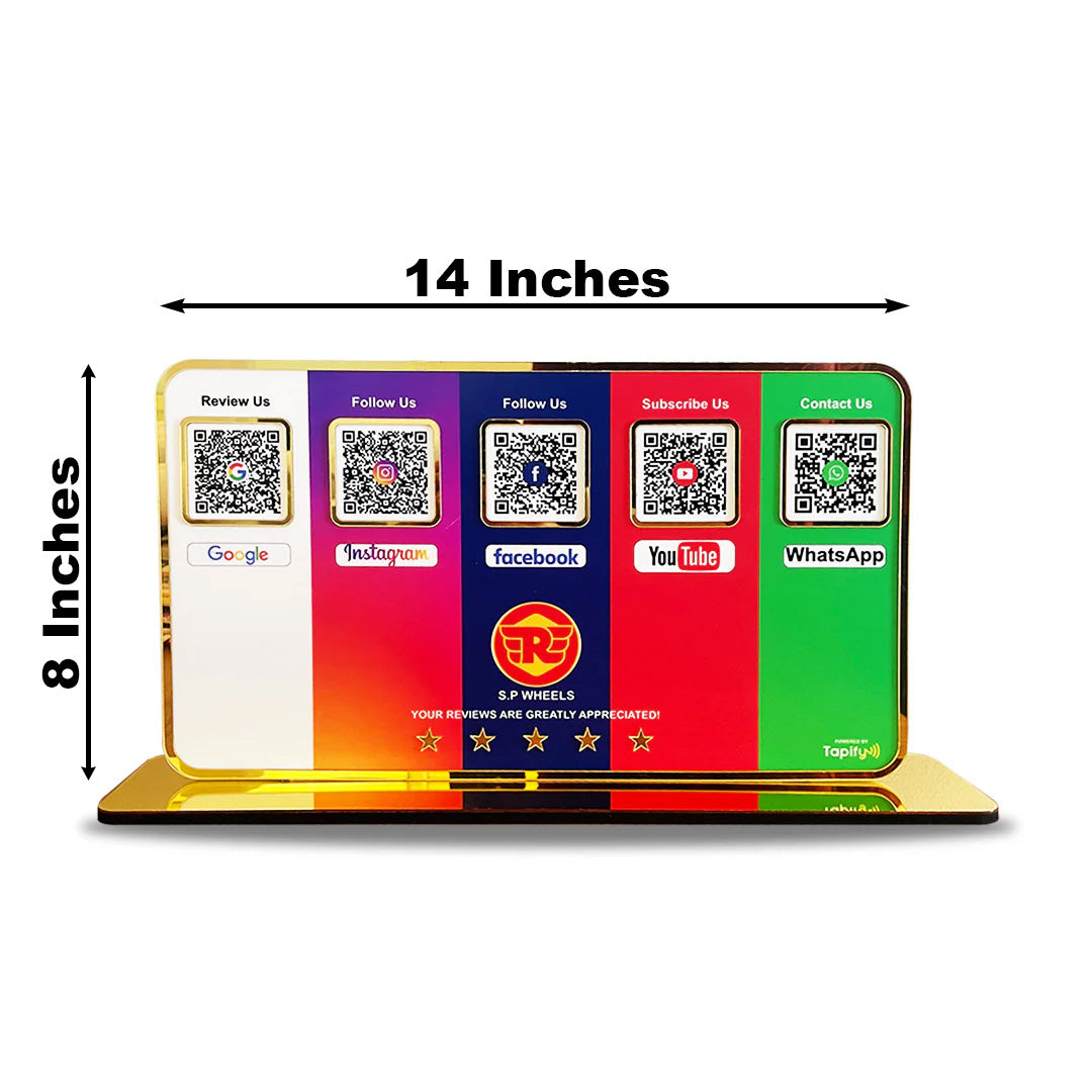 Premium Smart NFC Standee - 5QR Table Top Standee | Google, Instagram, Facebook, Youtube, WhatsApp