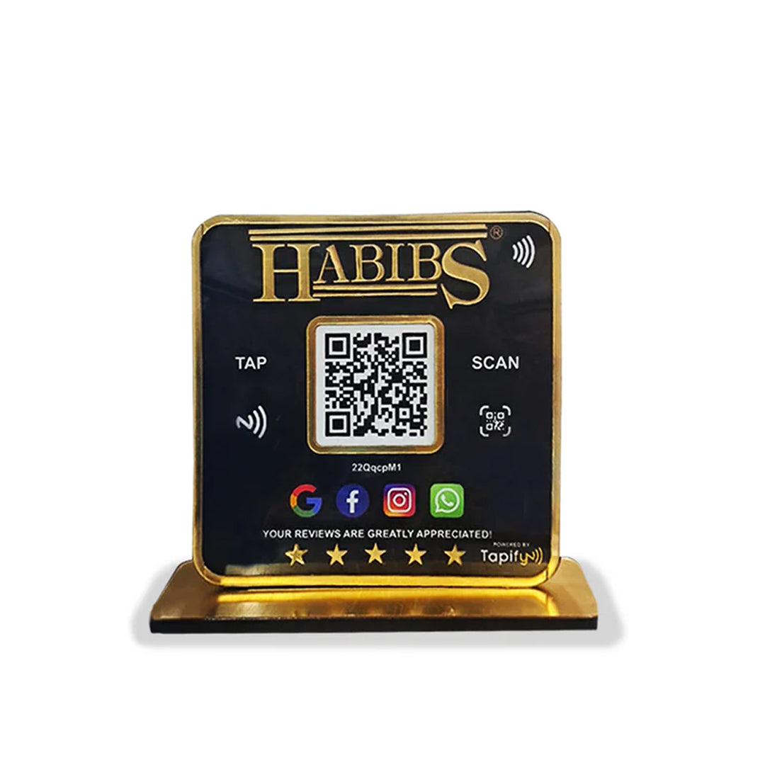Premium All In One Smart NFC Standee - with 3D Golden Acrylic Logo
