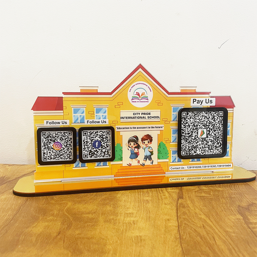 School Shaped - Smart NFC 3-in-1 Tabletop Standee ( Big UPI )