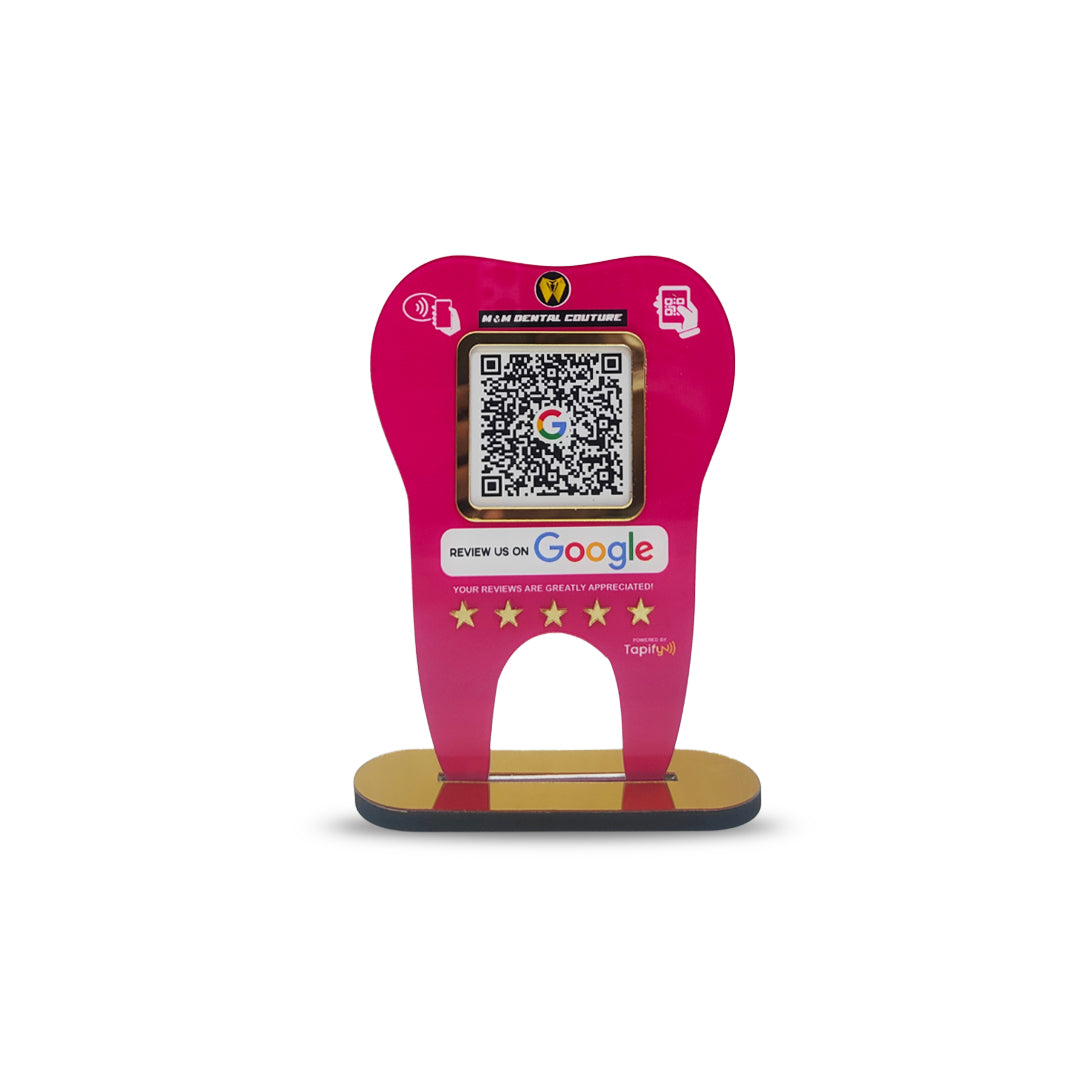 Dental Tooth Shaped NFC Single QR Google Review Standee - For Dentists
