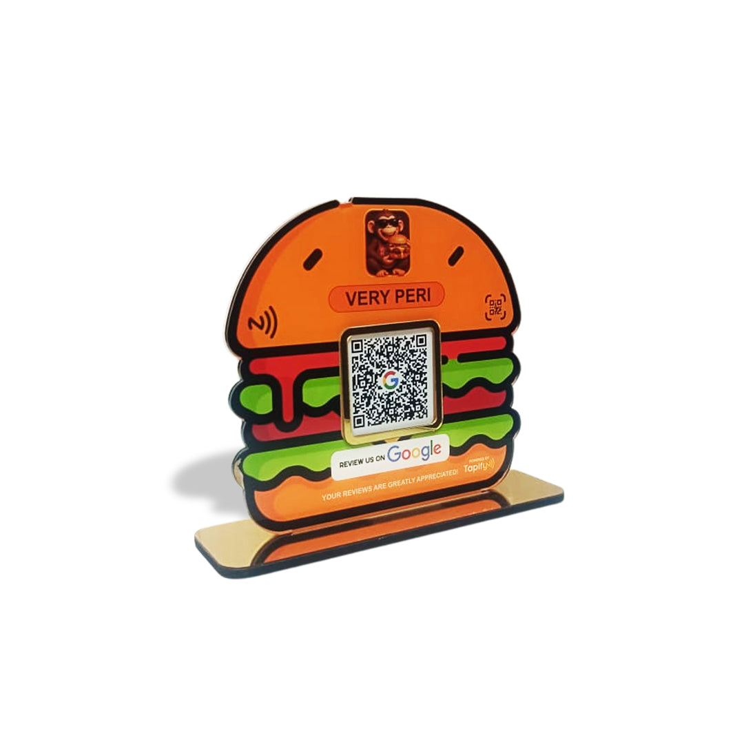 Burger Cutout Shape Standee - Smart NFC 1 QR Table Top Standee