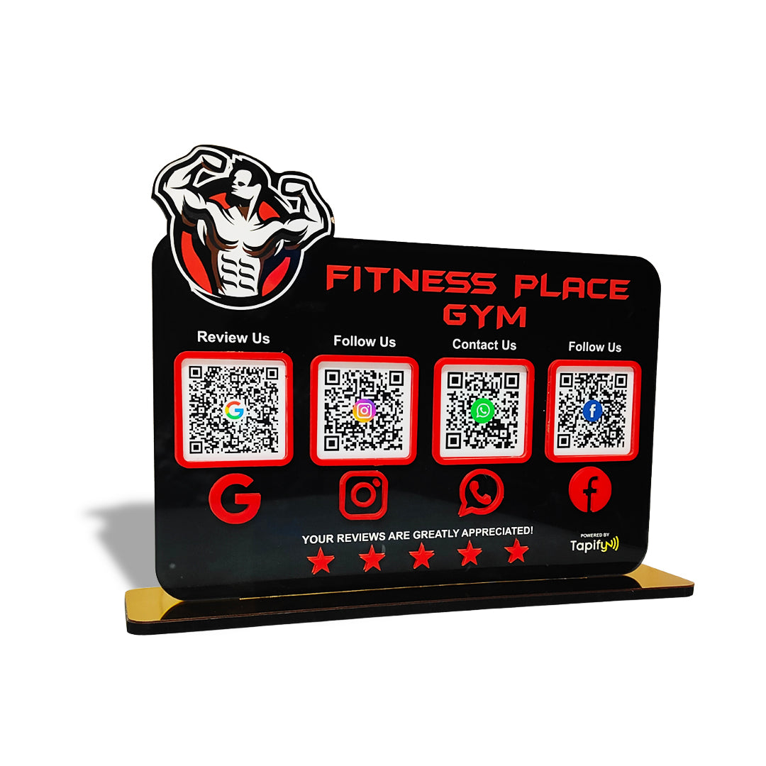Gym Logo Cutout Shaped Smart NFC 4-in-1 Tabletop Standee For Gyms