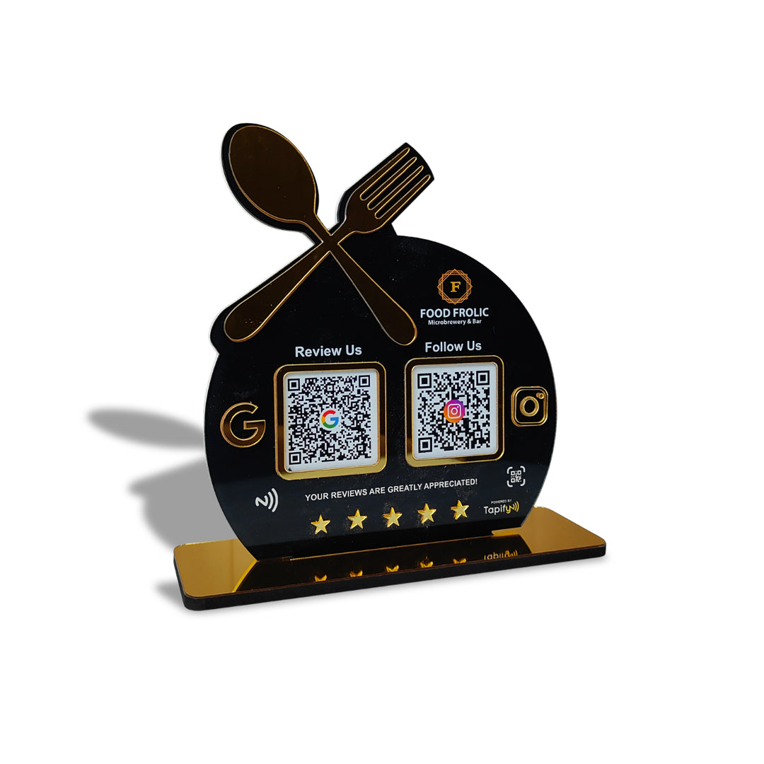 Spoon Cutout Smart NFC 2-in-1 Tabletop Standee For Restaurants