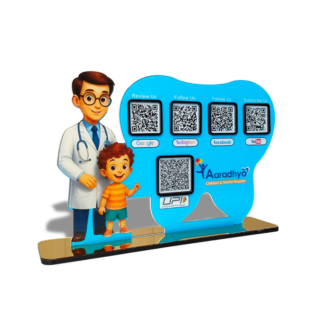 Doctor and Child Theme - Smart NFC 5-in-1 Table top Standee - For Pediatric and Dental Clinics
