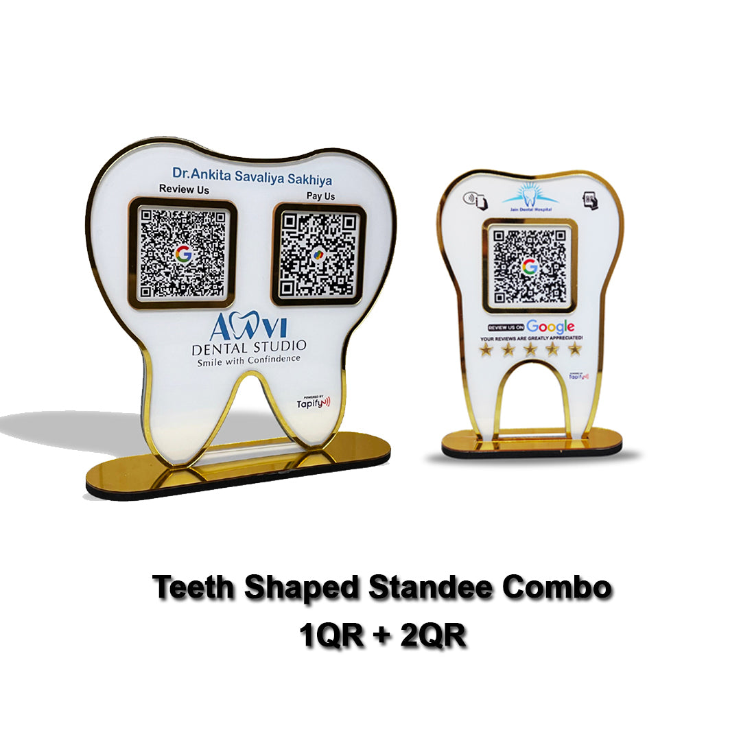 Combo - Dental Tooth Shaped Smart NFC 1QR + 2QR Standee - For Dentists