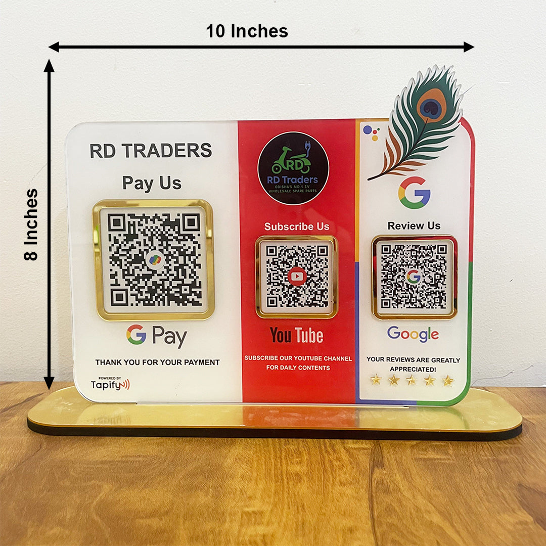 Mor Pankh Cutout Premium Smart NFC 3QR Table Top Standee | UPI , YT , Google