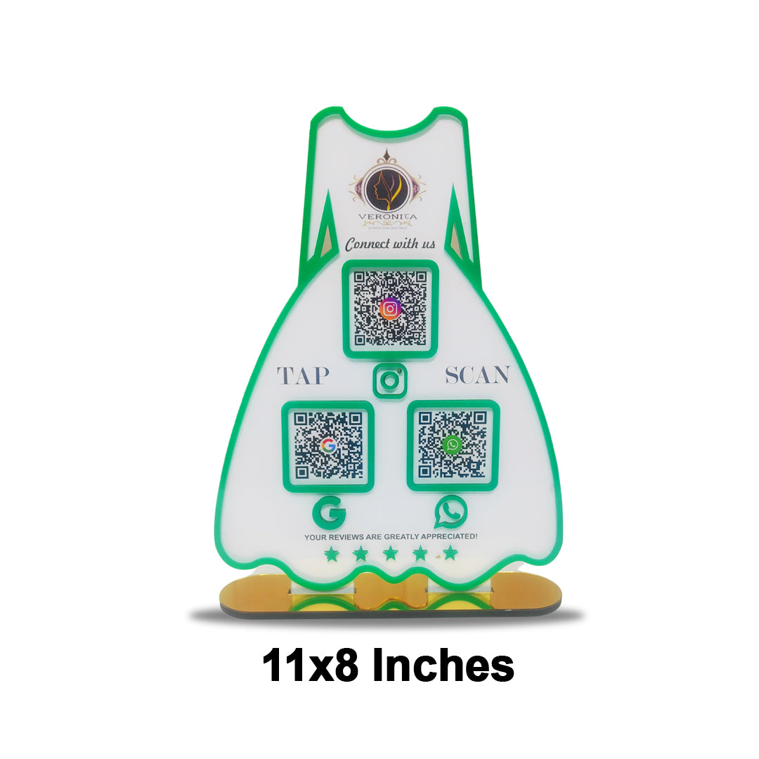 Ladies Gown NFC 3-in-1 Tabletop Standee – For Boutiques & Garment Shops | White Colour