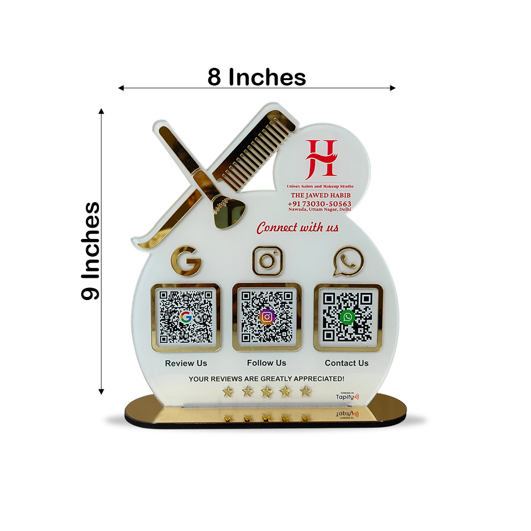 Smart NFC 3-in-1 Tabletop Standee For Salons & Beauty Parlours - White Colour