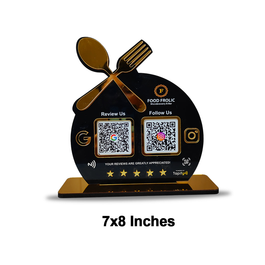 Spoon Cutout Smart NFC 2-in-1 Tabletop Standee For Restaurants