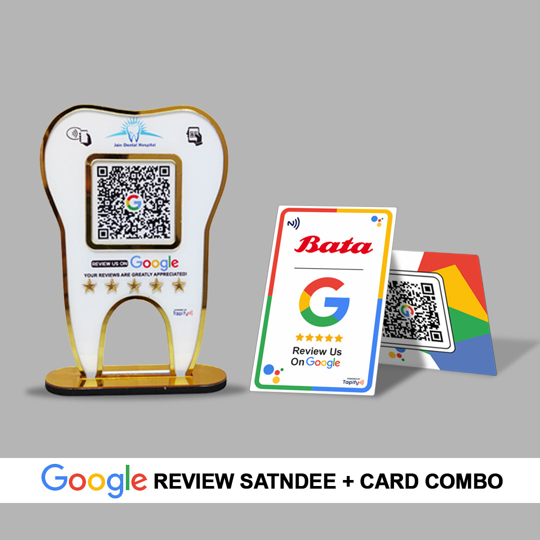 Premium - Dental Tooth Shaped NFC Single QR - Google Review Standee + Card