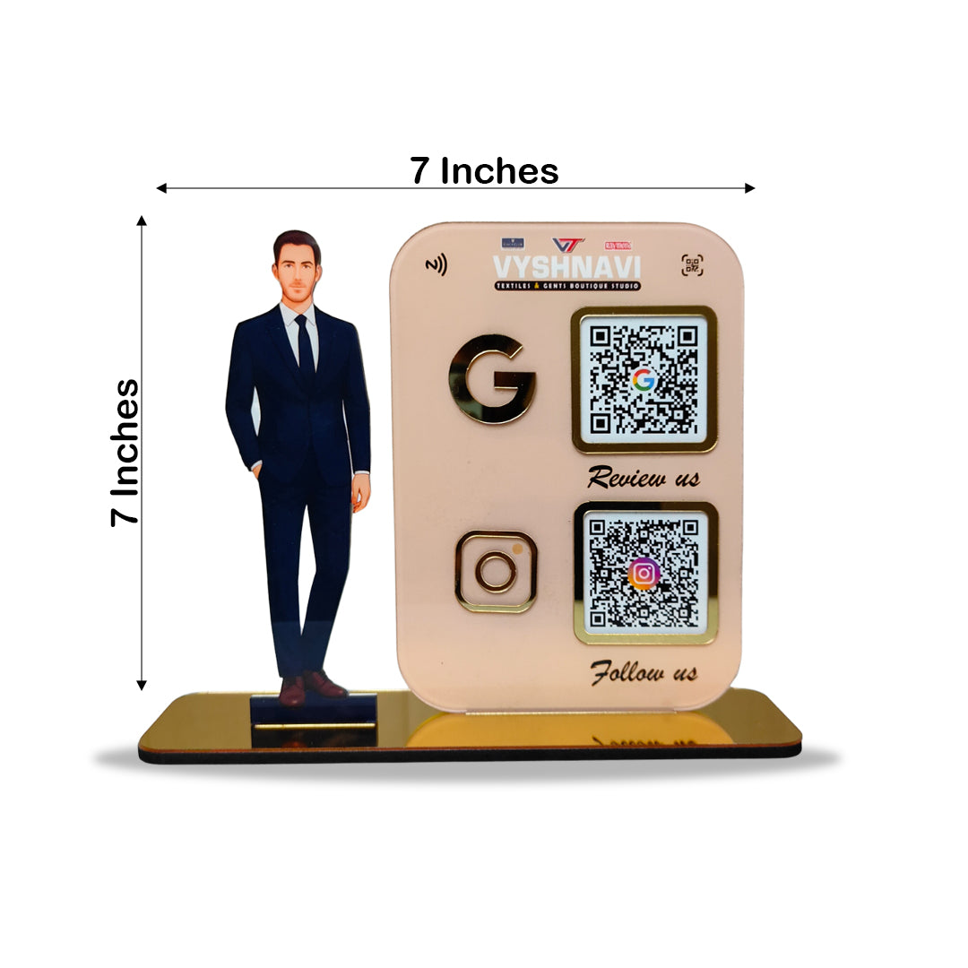 Men in suit Cutout Smart NFC 2QR Standee - For Garment Shop