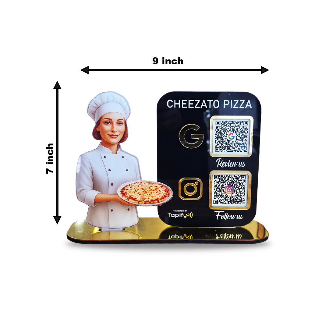 Chef Cutout Smart NFC 2QR Standee - For Pizza Outlet