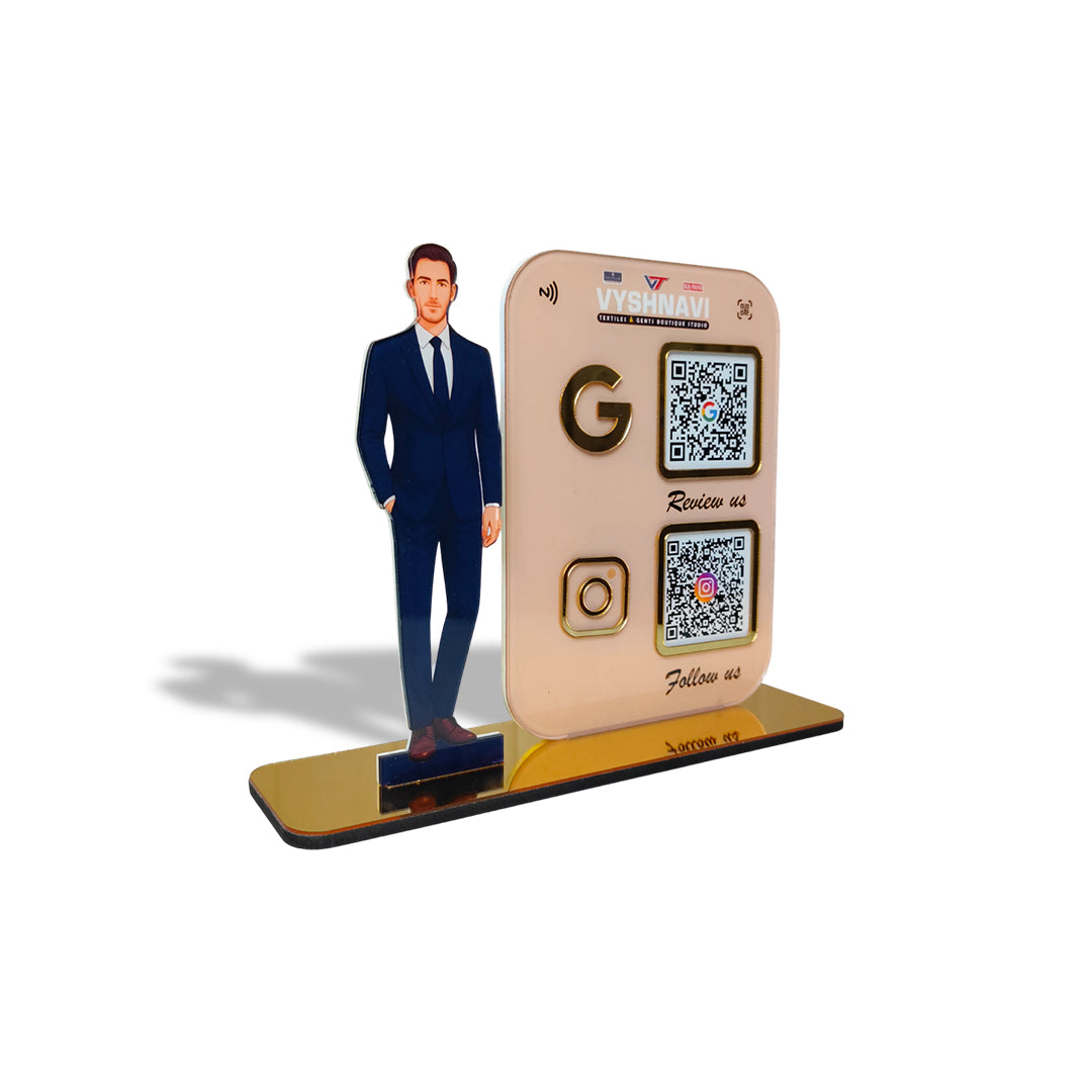 Men in suit Cutout Smart NFC 2QR Standee - For Garment Shop