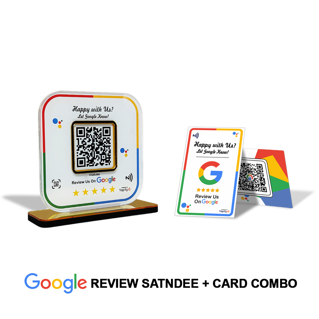 Tapify Mini Combo – Google Review Standee + Card (Fixed Design, Your Link Added)