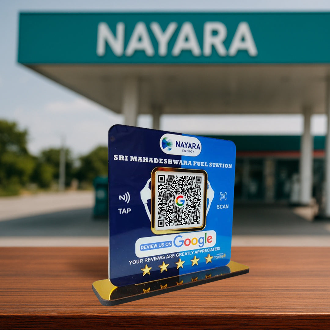 Smart NFC 1 QR Table top Standee - Petrol Pump Background Edition