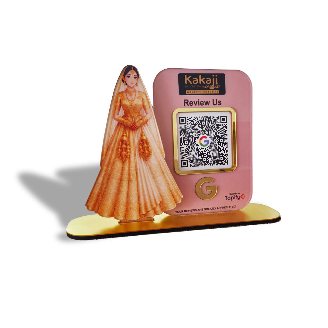 Bridal Cutout Smart NFC 1QR Standee - For Beauty Parlour & Garment Shop ( White Dressup )
