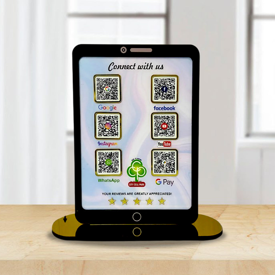 Tablet Shaped - Smart NFC 6-in-1 Table Top Standee | For Mobile & Computer Shops