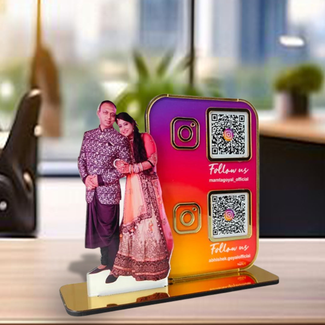 Couple Cutout Smart NFC 2QR-in-1 Tabletop Standee- Insta Theme