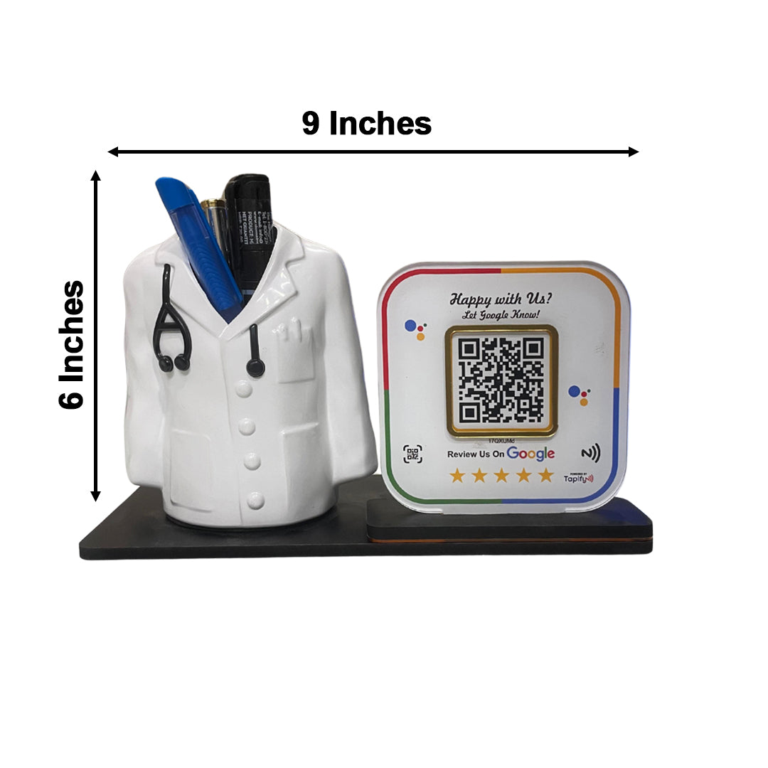 Smart NFC Google Review + Doctor Shaped Pen Stand (Fixed Design, Your Link Added)
