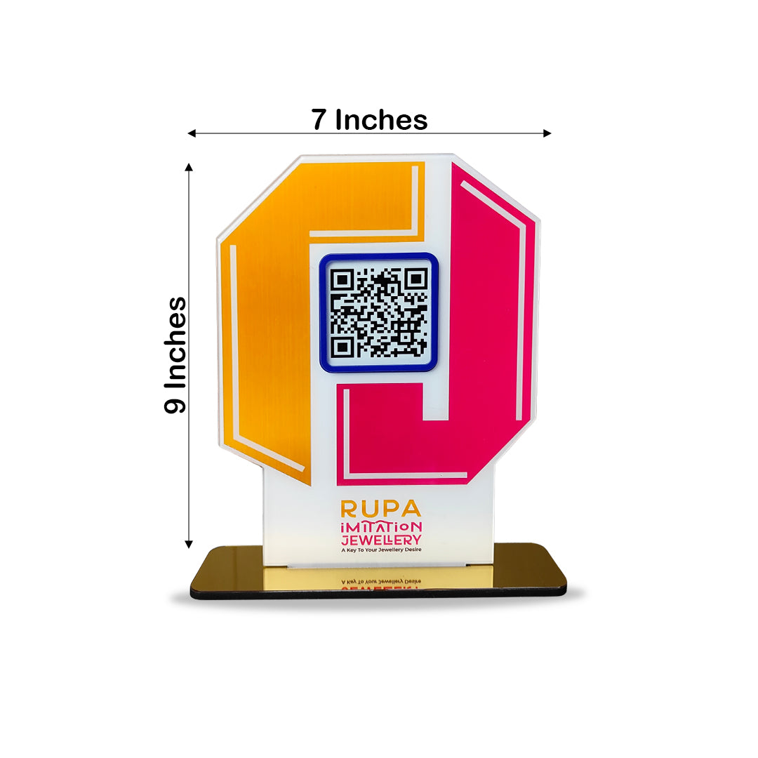 Smart NFC 1 QR Table Top Standee - Logo Cutout shape - HexaFrame Shape