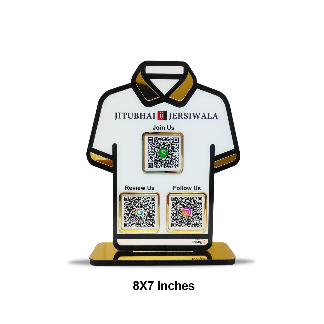 T-Shirt Shaped - Smart NFC 3-in-1 Tabletop Standee – For Garment Shops