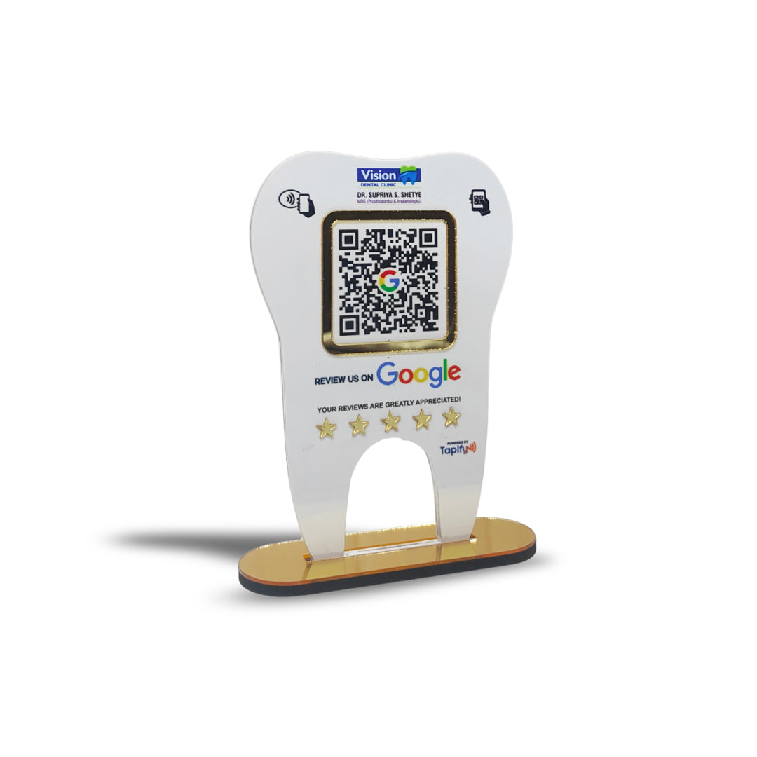 Dental Tooth Shaped NFC Single QR Google Review Standee - For Dentists