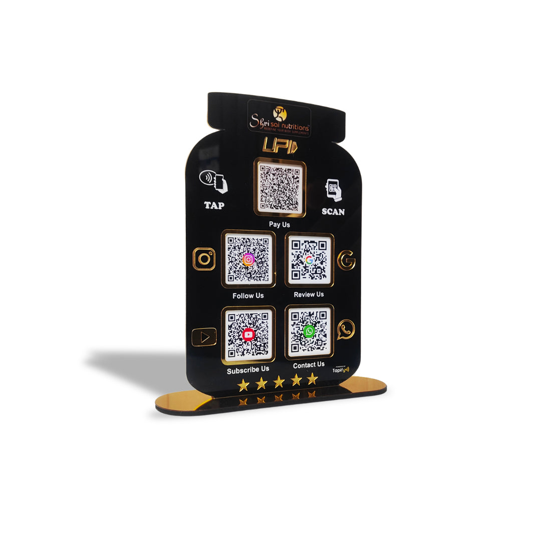 Protein Supplement Jar Shaped Smart NFC 5-in-1 Tabletop Standee for Gym & Supplement Stores