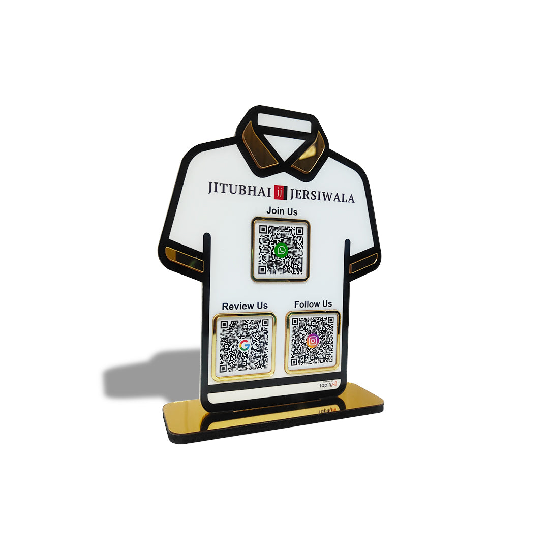 T-Shirt Shaped - Smart NFC 3-in-1 Tabletop Standee – For Garment Shops