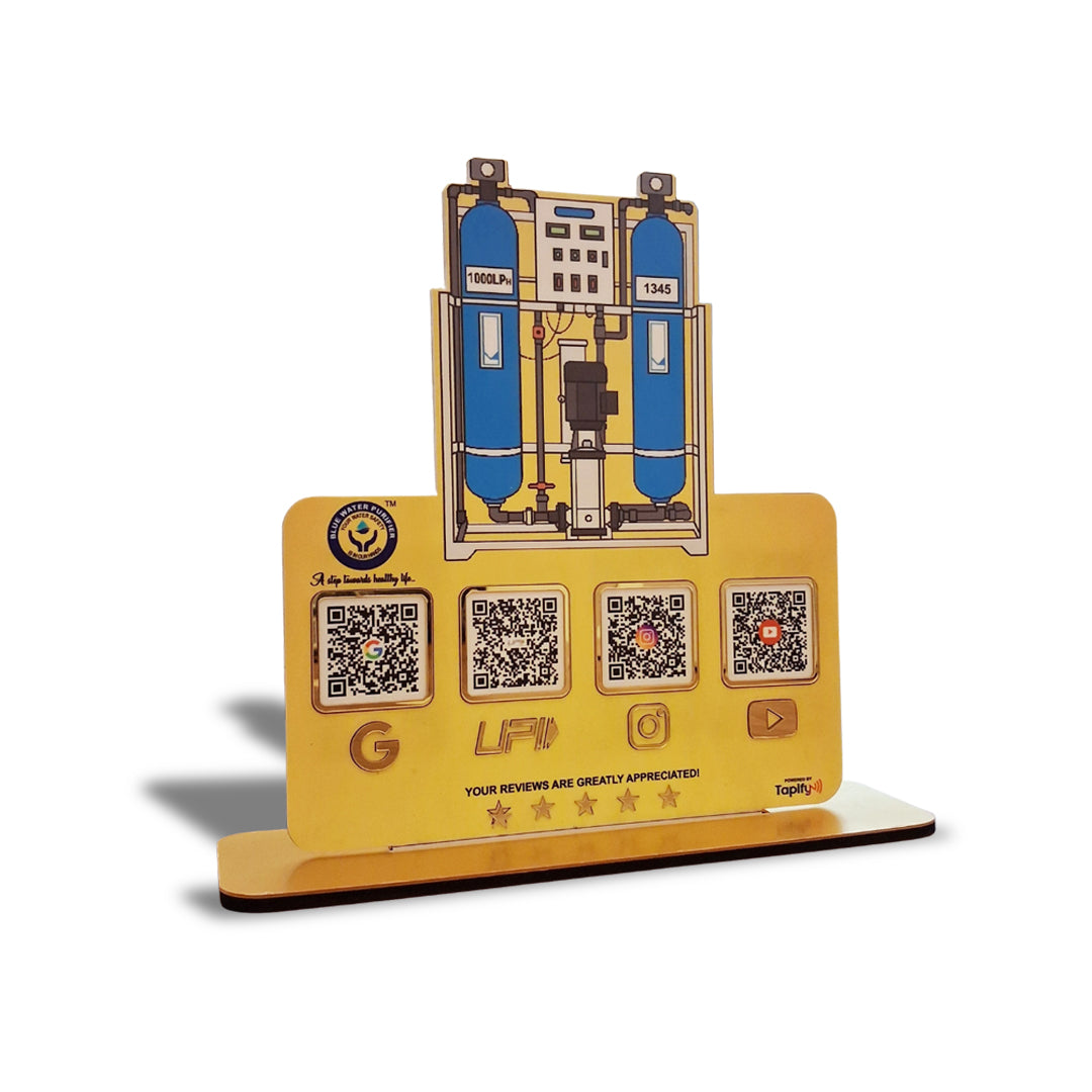 Water Pump Cutout Shaped 4QR Table Top Smart NFC Standee