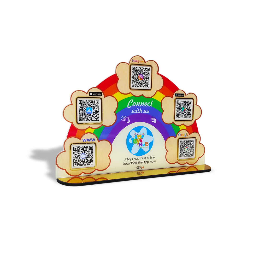 Rainbow Shaped Smart NFC 5-in-1 Table top Standee - For Toy, Gift, Retail Stores