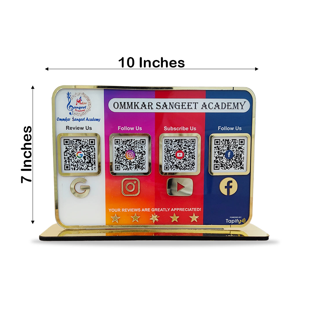 Premium Smart NFC 4QR Table Top Standee | Social Media Theme Edition