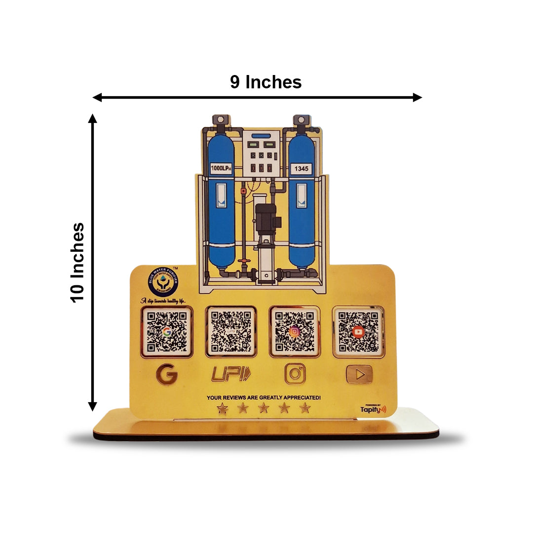 Water Pump Cutout Shaped 4QR Table Top Smart NFC Standee