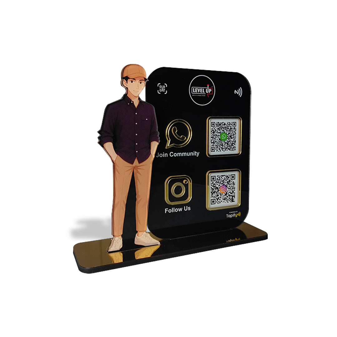 Boy Cutout Smart NFC 2QR Standee - For Garment Shop