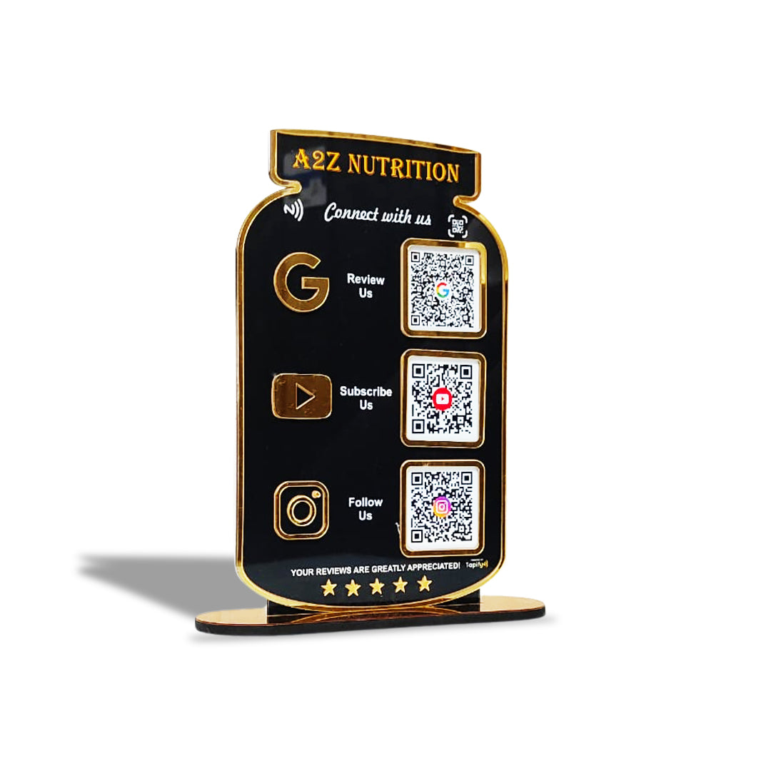 Premium Protein Supplement Jar Shaped Smart NFC 3-in-1 Tabletop Standee | for Gym & Supplement Stores