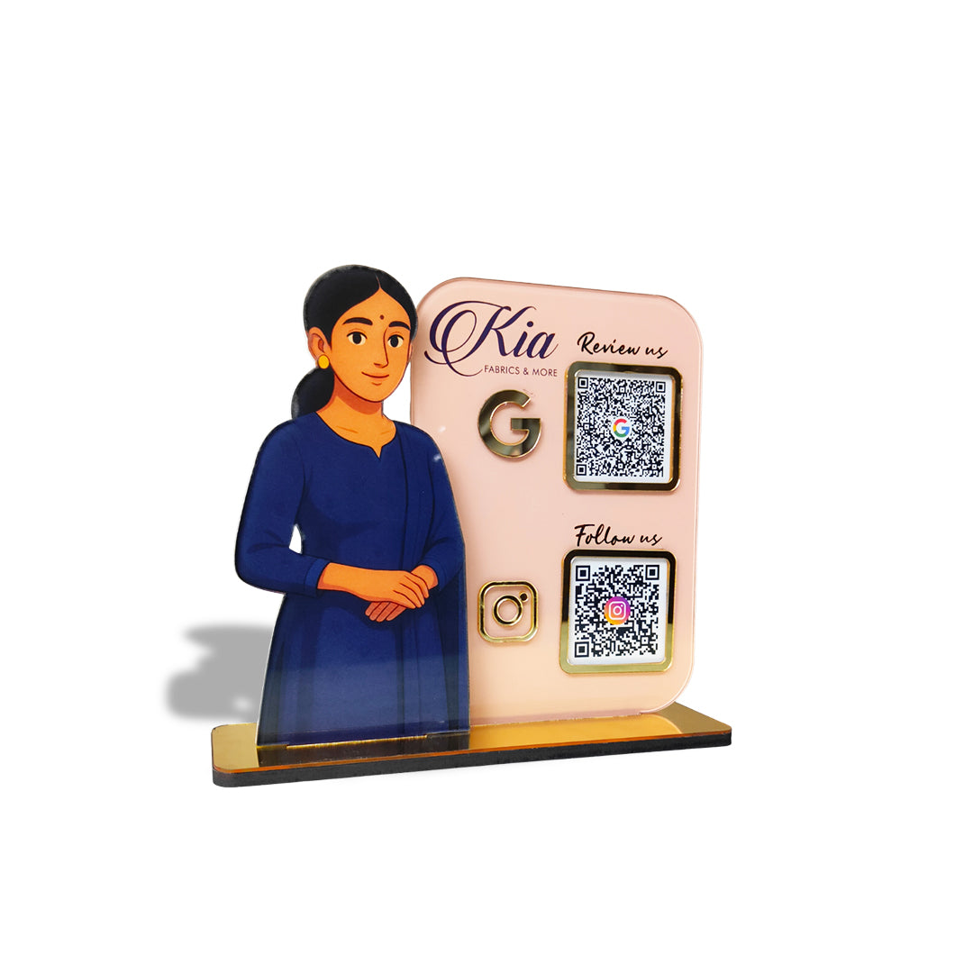 Lady in Suit Cutout Smart NFC 2-QR Standee - For ladies Garments Business