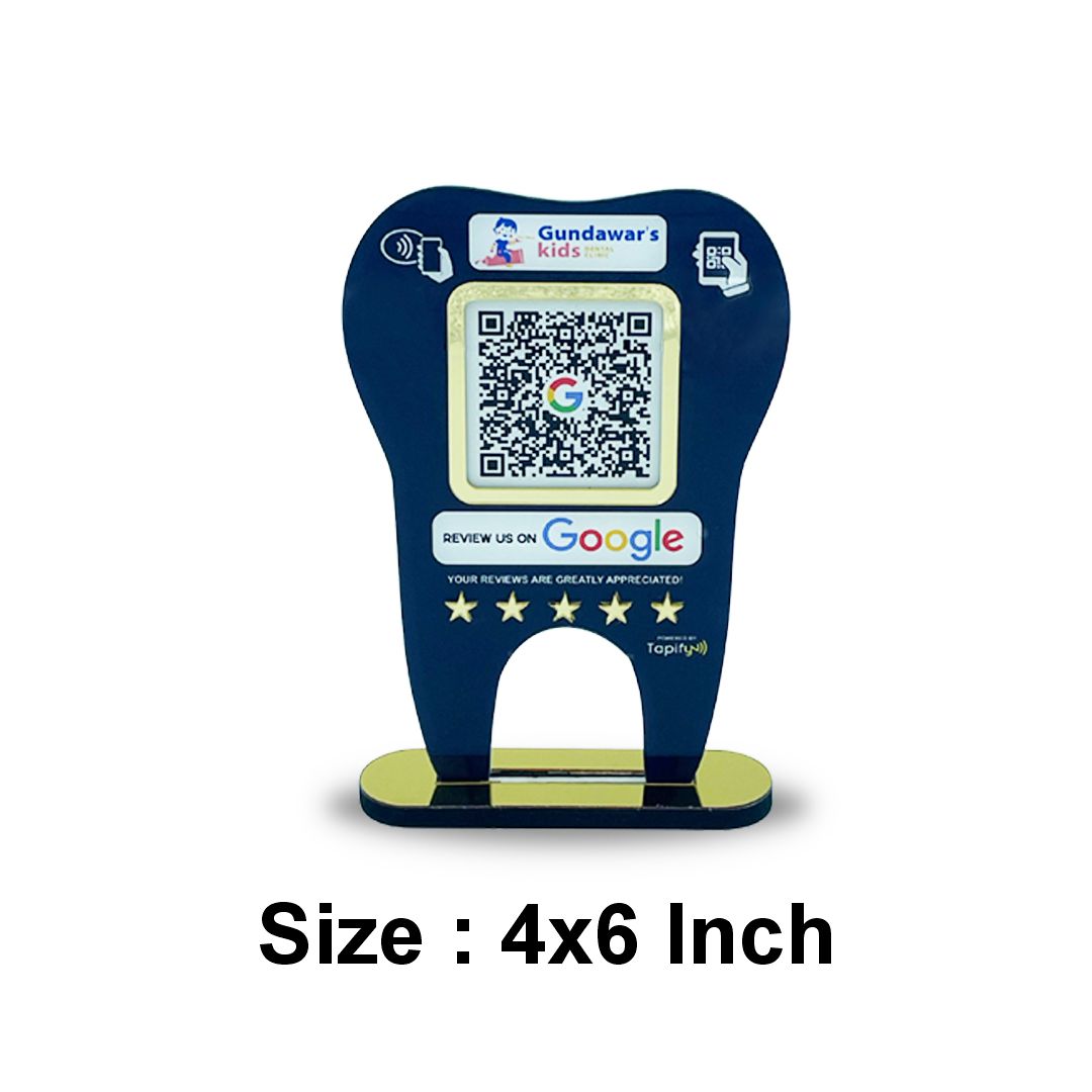 Dental Tooth Shaped NFC Single QR Google Review Standee - For Dentists