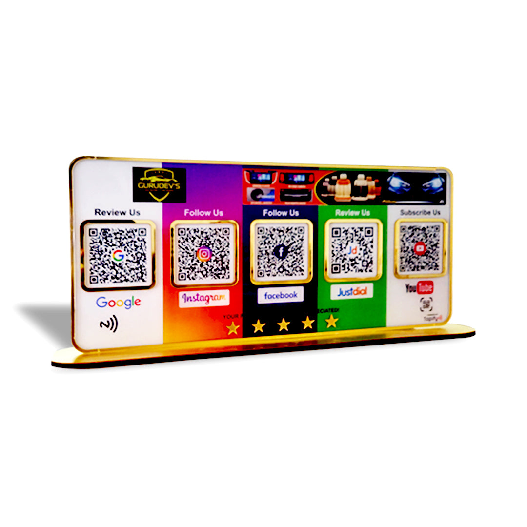 Premium Smart NFC Standee - 5QR Table Top Standee | Social Media Theme Edition