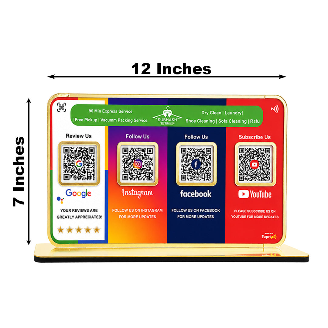 Premium Smart NFC 4QR Table Top Standee | Social Media Theme Edition | Google, Insta , FB ,YT( Big Size )