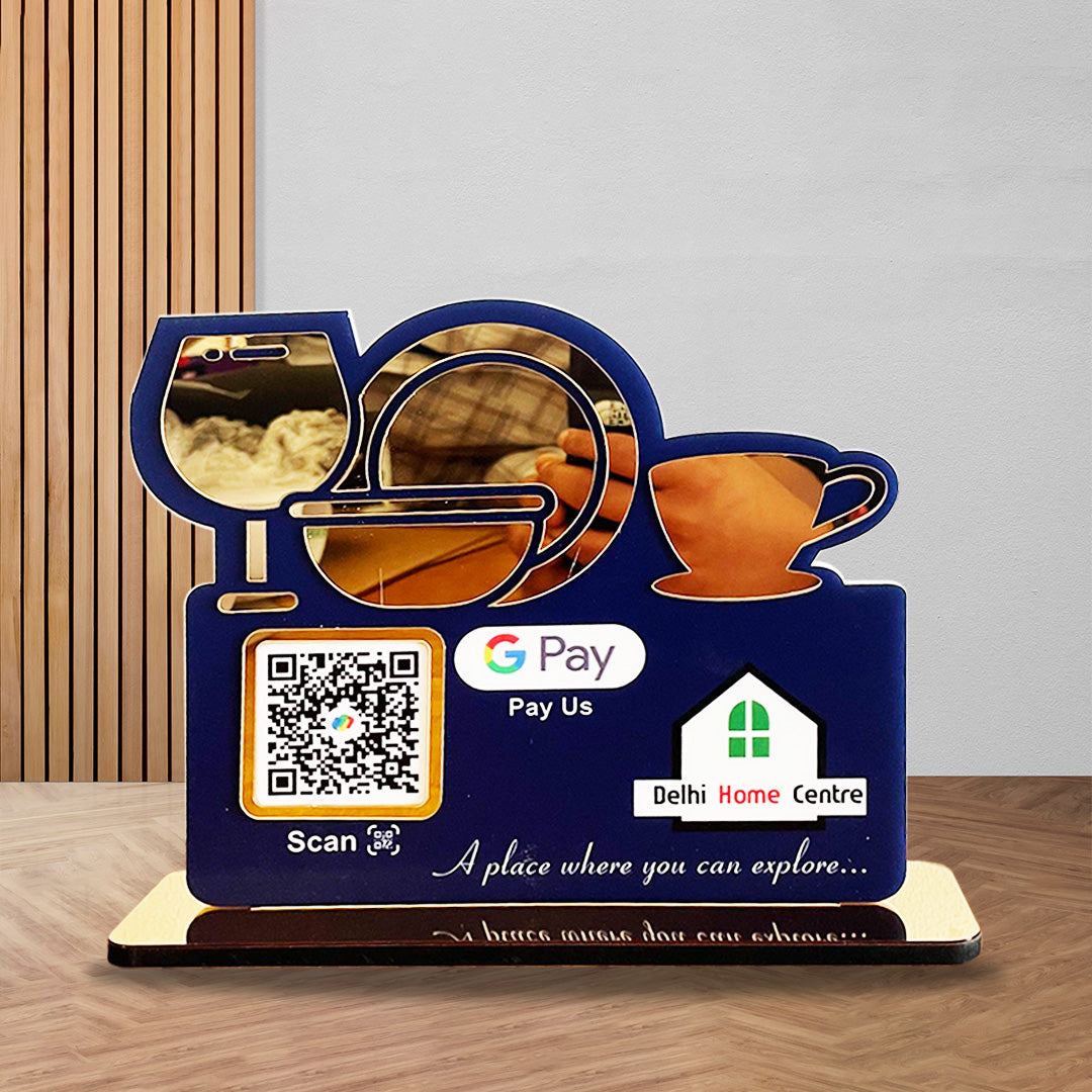 3D Golden Acrylic Crockery Cutout Shaped - Smart NFC 1 QR Table Top Standee