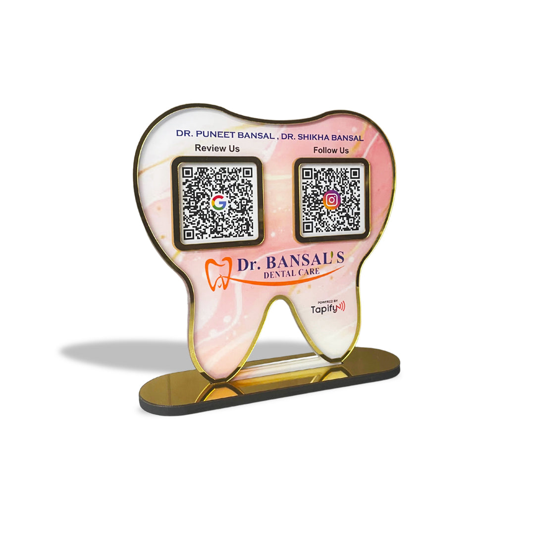 Dental Tooth Shaped Smart NFC 2-in-1 Standee - For Dentists - Marble Theme