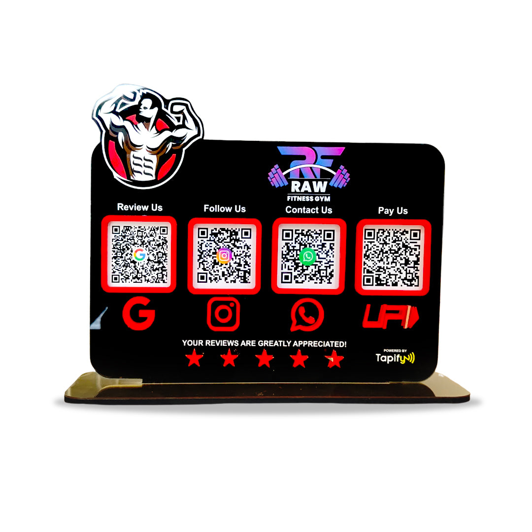 Gym Logo Cutout Shaped Smart NFC 4-in-1 Tabletop Standee For Gyms