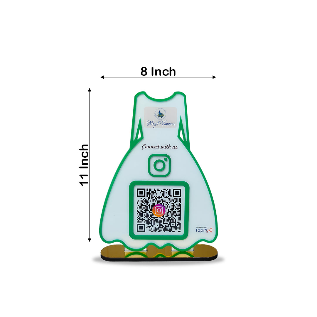 Ladies Gown Smart NFC 1 QR Tabletop Standee – For Boutiques & Garment Shops | White Colour