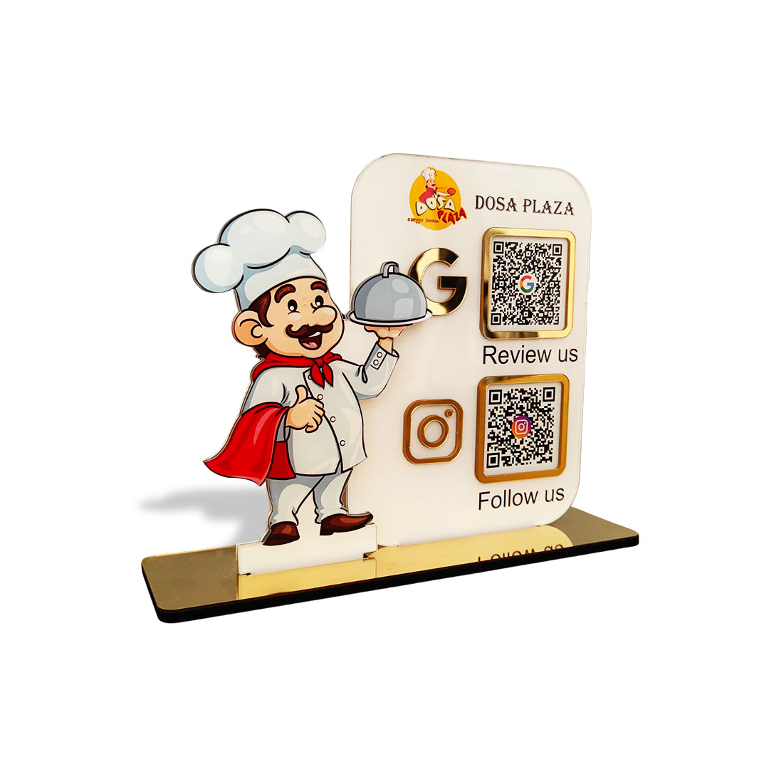 Male Chef Cutout Smart NFC 2QR Standee - For Restaurant