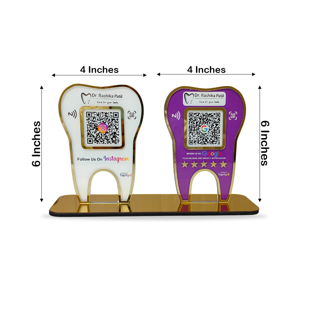Tooth Shape - Smart NFC 2QR Table Top Standee - W&P Colour