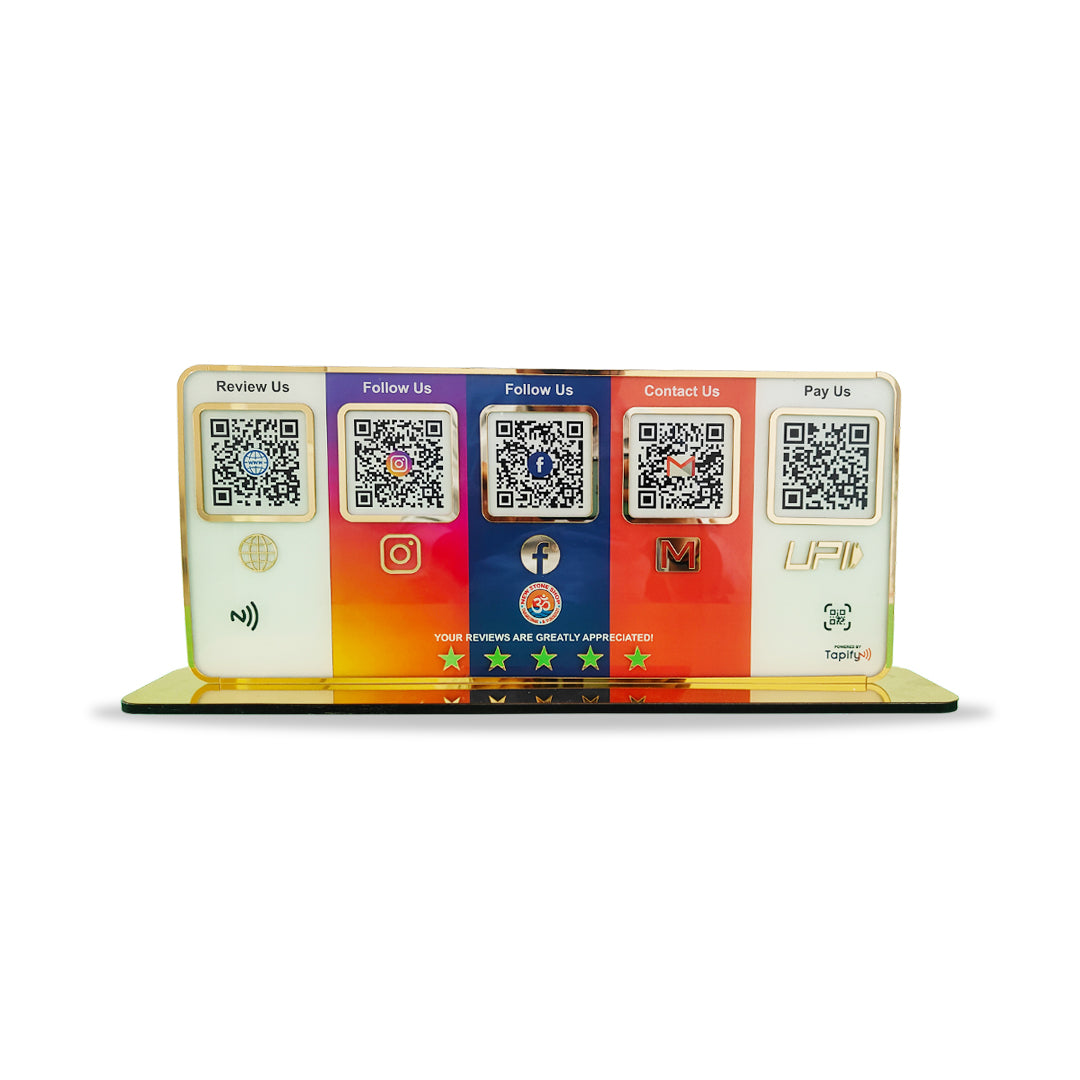 Premium Smart NFC Standee - 5QR Table Top Standee | Social Media Theme Edition