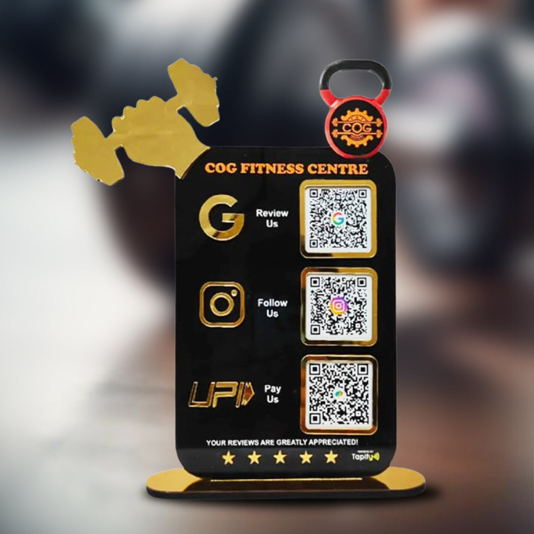 Gym Dumbbell Cutout - Smart NFC 3-in-1 Tabletop Standee - For Gyms