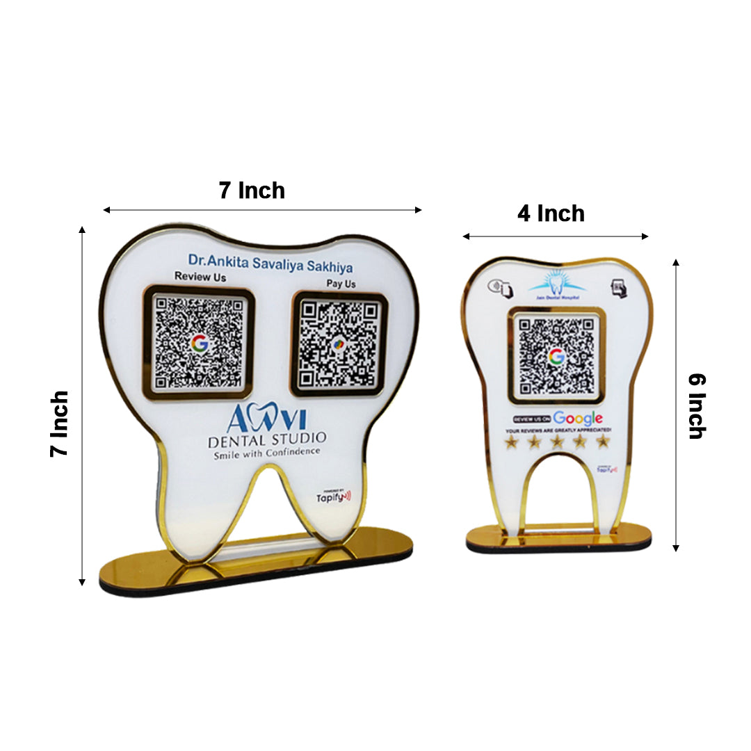 Combo - Dental Tooth Shaped Smart NFC 1QR + 2QR Standee - For Dentists