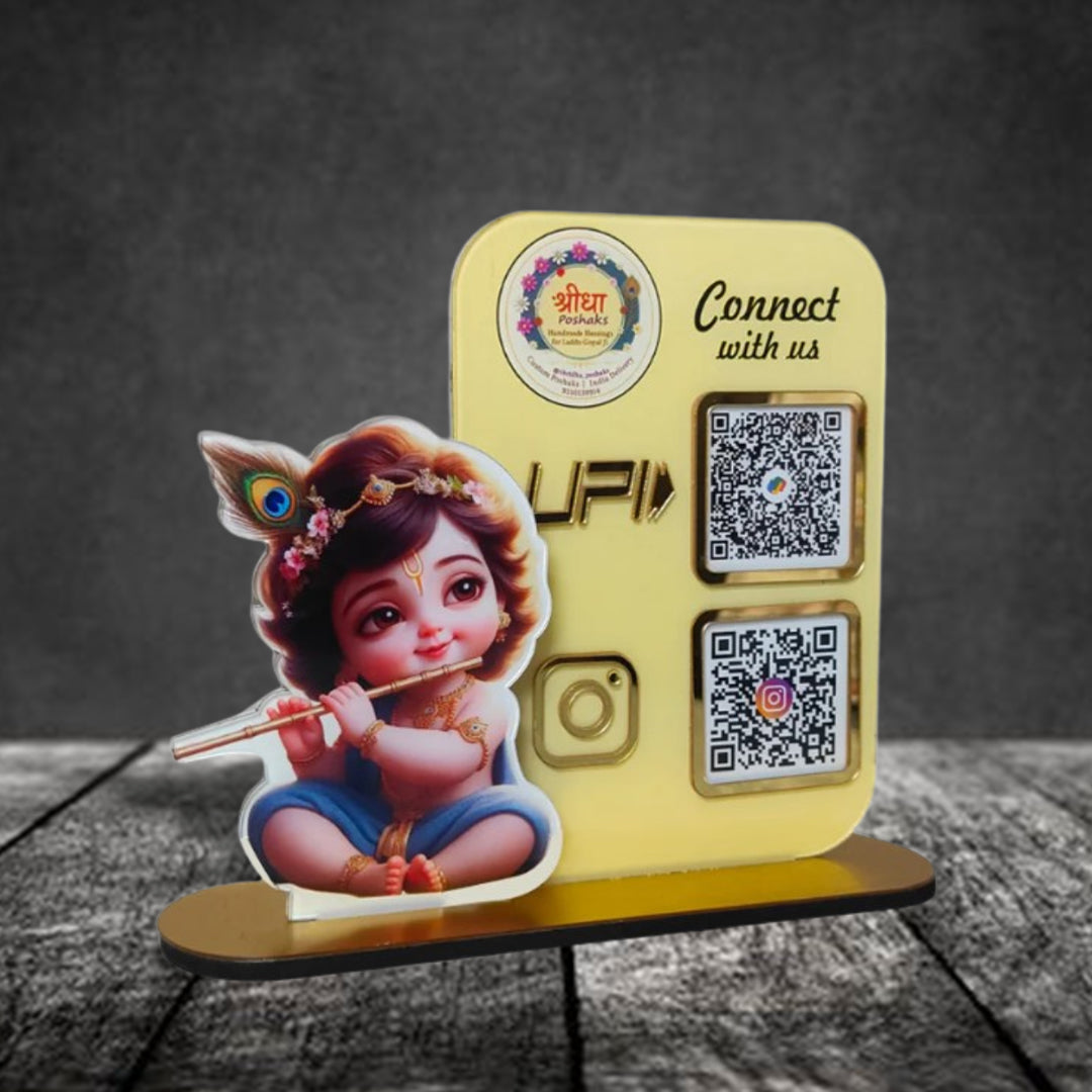 Krishna Ji Cutout Smart NFC 2QR Standee - For Laddu Gopal Clothes Store