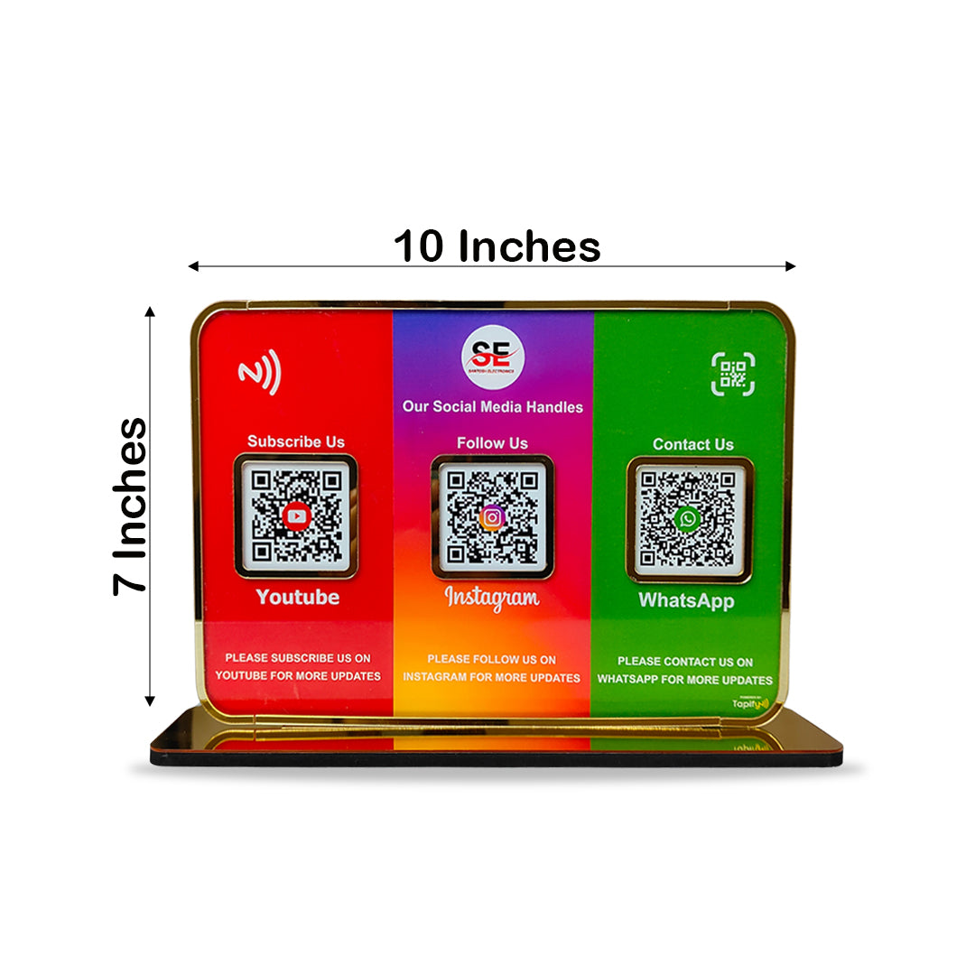 Premium Smart NFC 3QR Table Top Standee | Social Media Theme Edition - For-YouTube, Instagram, Whatsapp