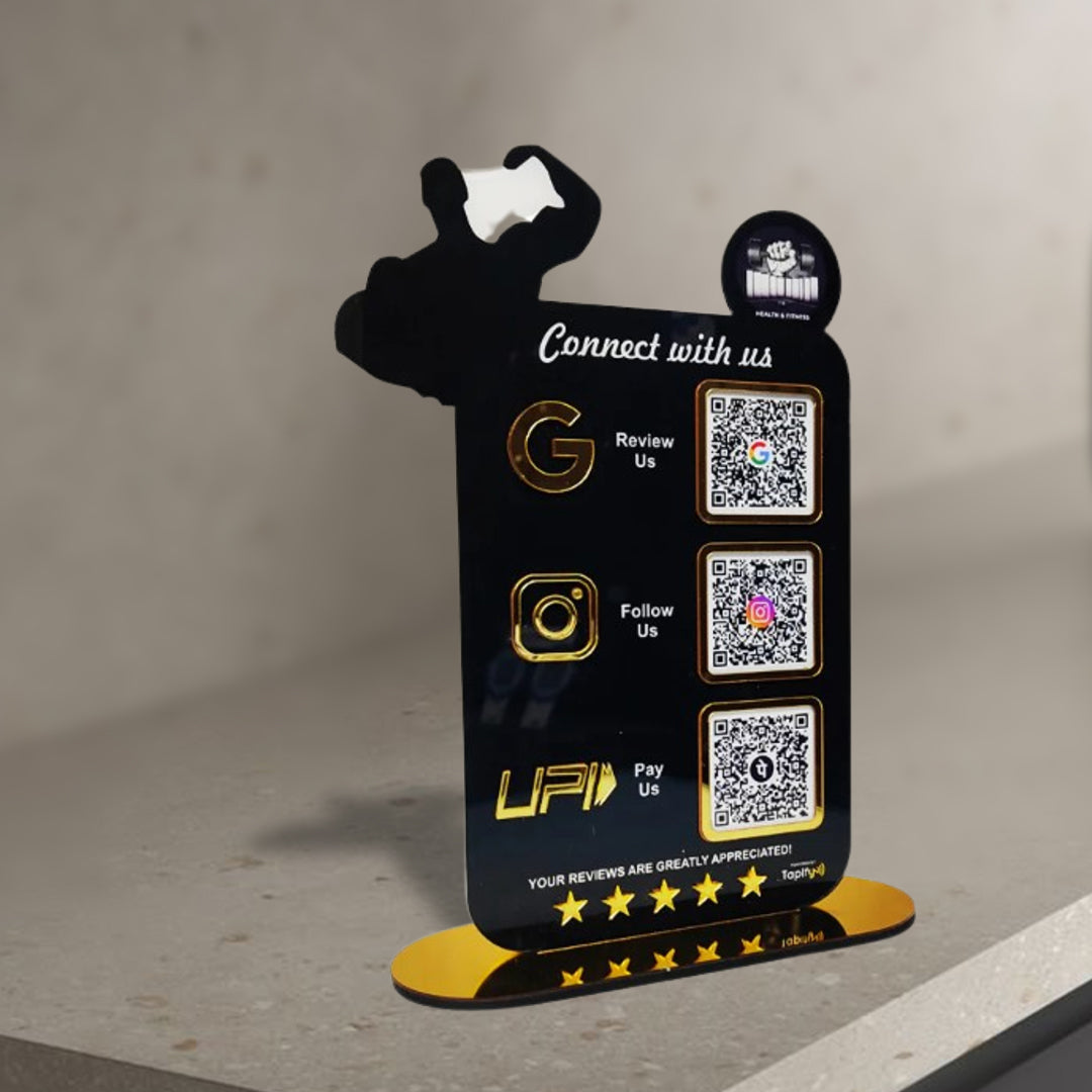 Body Builder Shaped Smart NFC 3-in-1 Tabletop Standee For Gyms